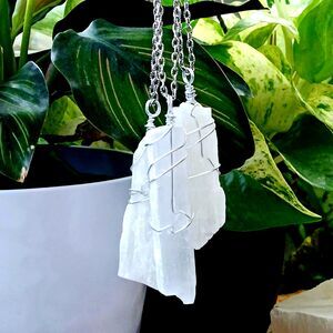 Raw Selenite Crystal Car Charm, Gemstone Car Accessories, 1 Pc